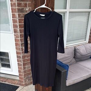 Lush Elegant Black Ribbed Dress